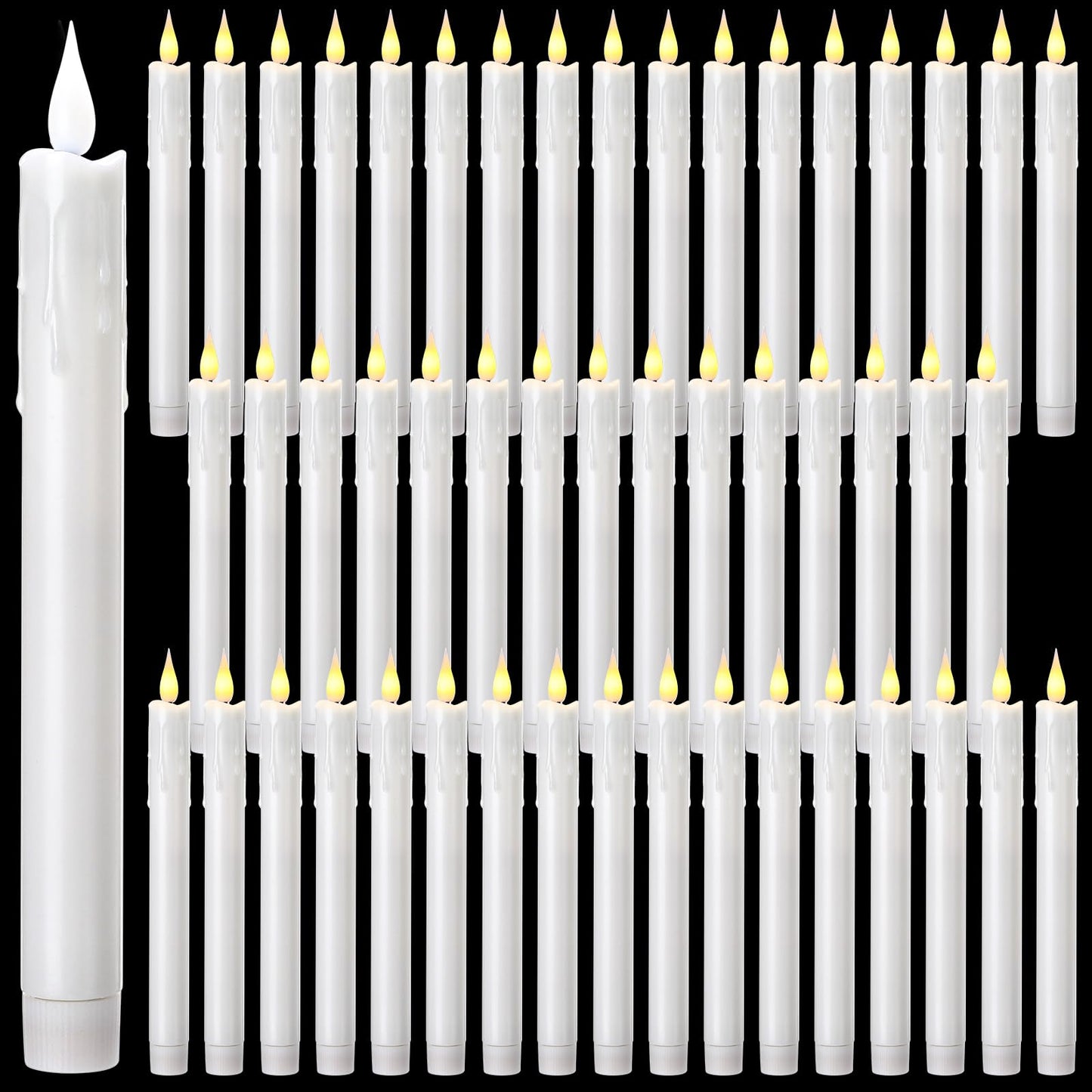 Baquler 50 Pcs 8.9 Inch White Flameless Taper Candles Dripless Battery Operated LED Flickering Candlesticks Window Candle with 3D Flickering Flame for Easter Home Wedding Church Decor