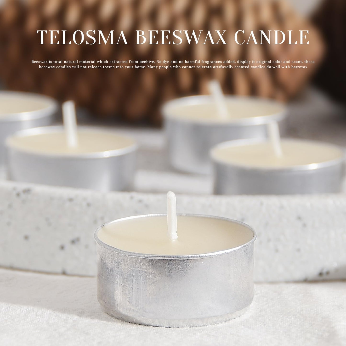 Natural Ivory White Beeswax Tealight Candles in Metal Aluminum Cup - Organic Small Candle Natural Scent Smokeless 4-5 Hours Burning - Pack of 36
