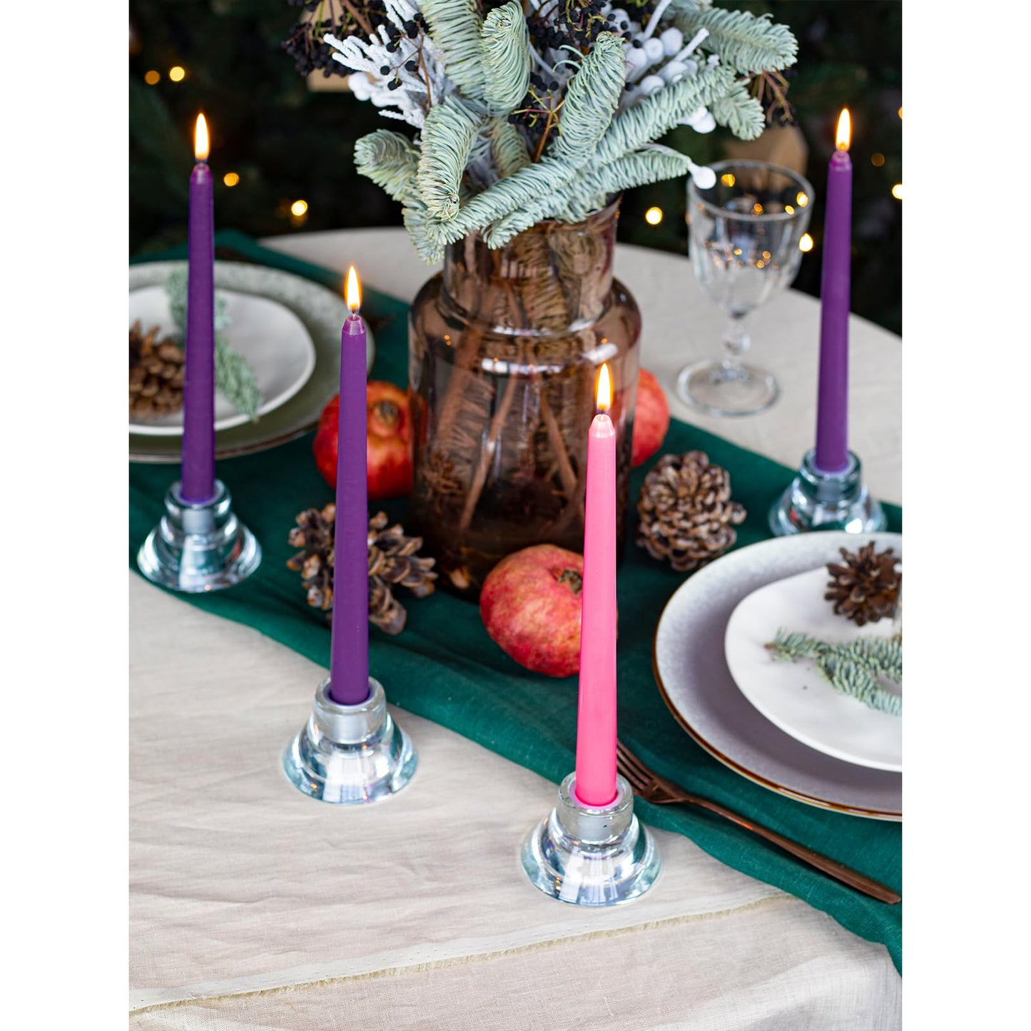 CANDWAX 10 Inch Advent Taper Candles Set of 12 - Long Burning Dripless Unscented Tapers - Perfect for Advent Wreaths, Christmas Décor - 9 Purple Tapers, 3 Pink Tapered Candles