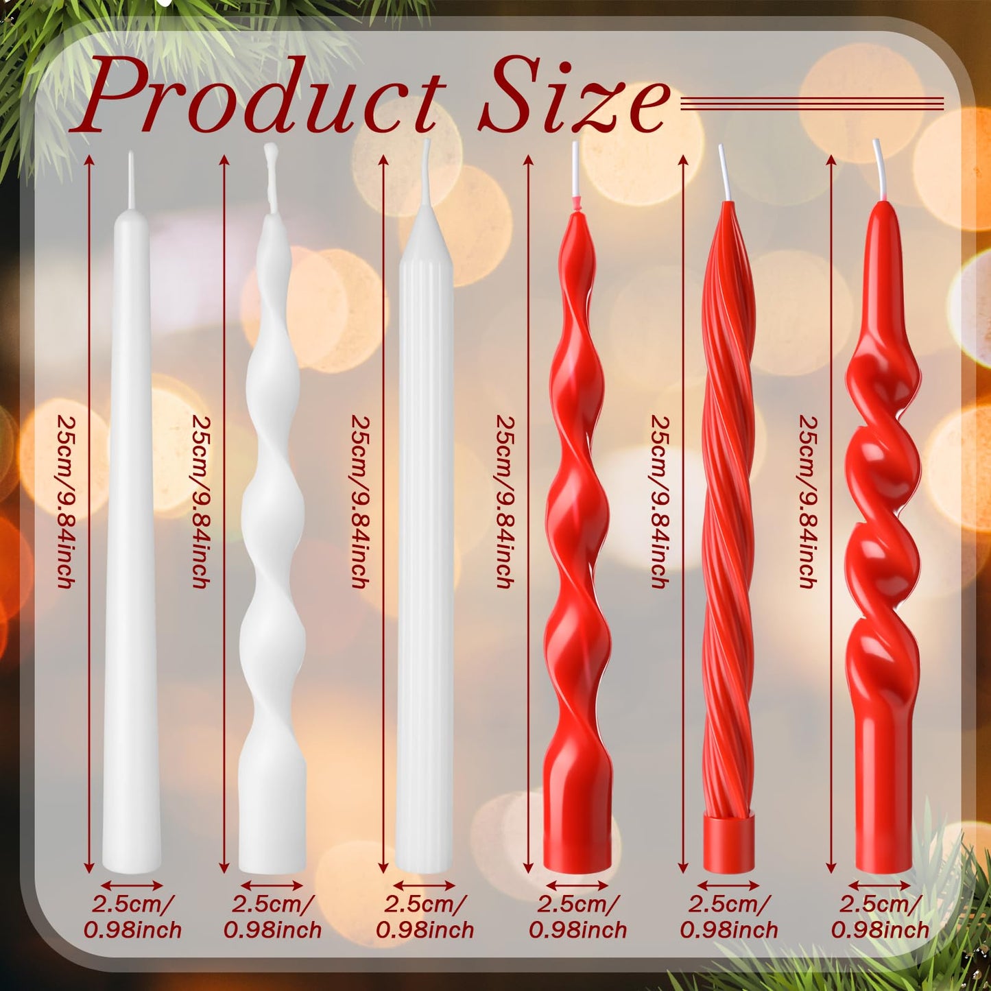 Lyrow 6 Pcs 8 Inch Valentine Day Twisted Taper Candles Dripless Red White Unscented Spiral Wax Taper Candles Valentine Long Swirl Tapered Candlesticks for Wedding Holiday Party Decoration