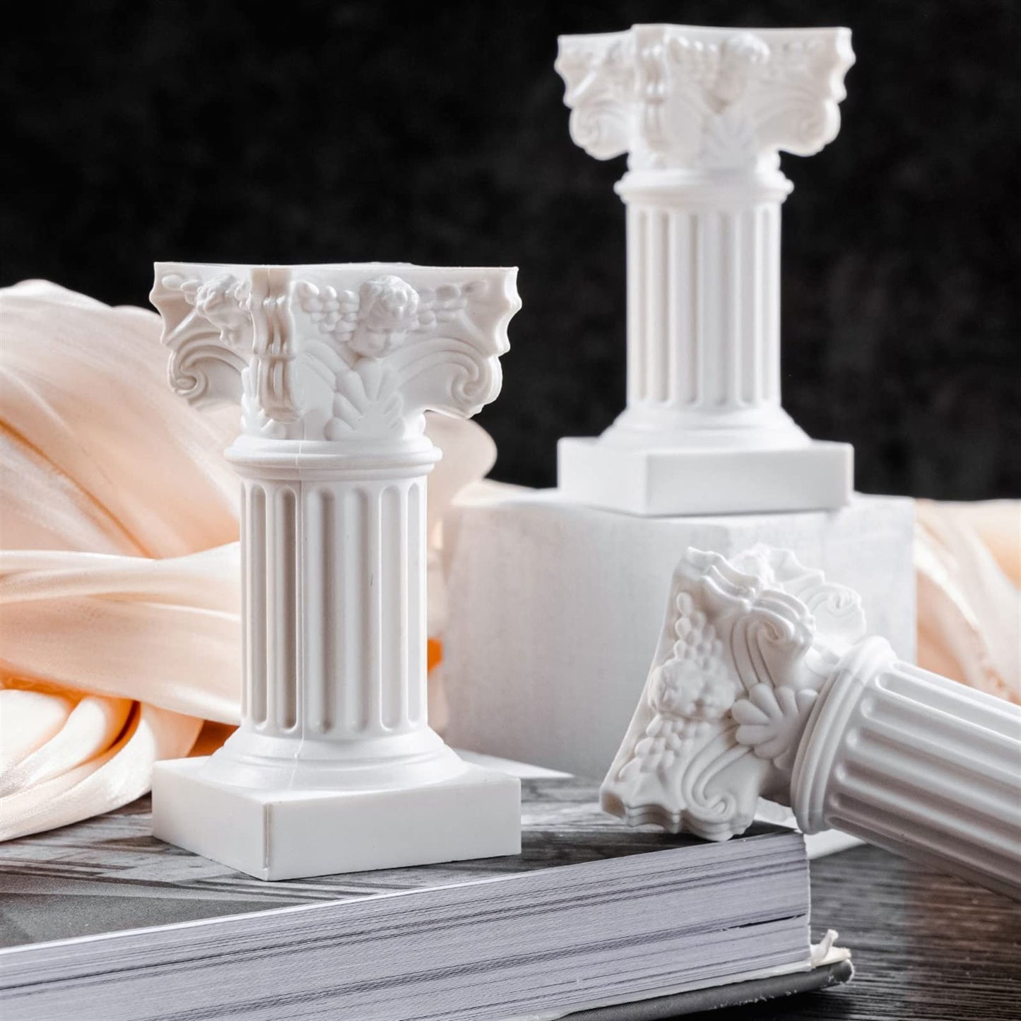 cfycfy987 Candelabra Embossed Pattern Candlestick European Style Column Candle Holder Plastic Table Decoration Candle Sticks Holder(White)