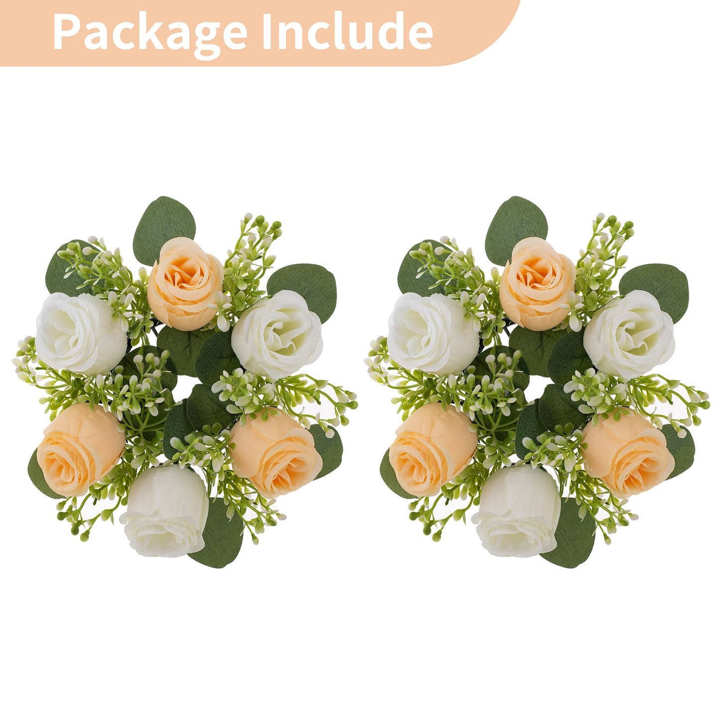 NUPTIO Small Flower Rings for Centerpieces: 9.05 Inch Champagne & White Candle Wreath for Wedding Party Christmas Table Decorations - Spring Summer Front Door Porch Decor 2 Pcs