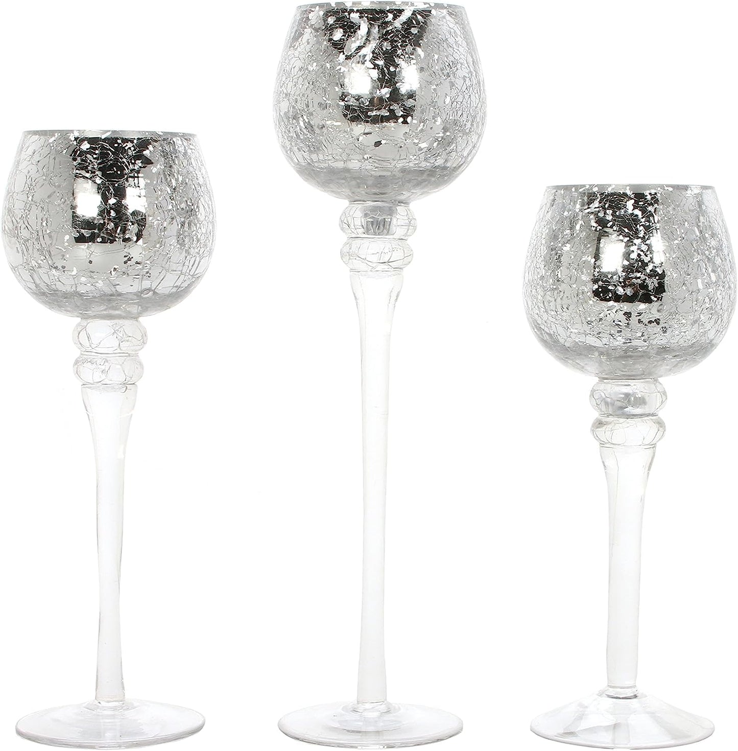 Hosley 3 Sets Crackle Metallic Glass Tealight Holders Set /3-12 Inch, 10 Inch, 9 Inch Ideal for Weddings Special Events Parties Also Makes a Great Gift