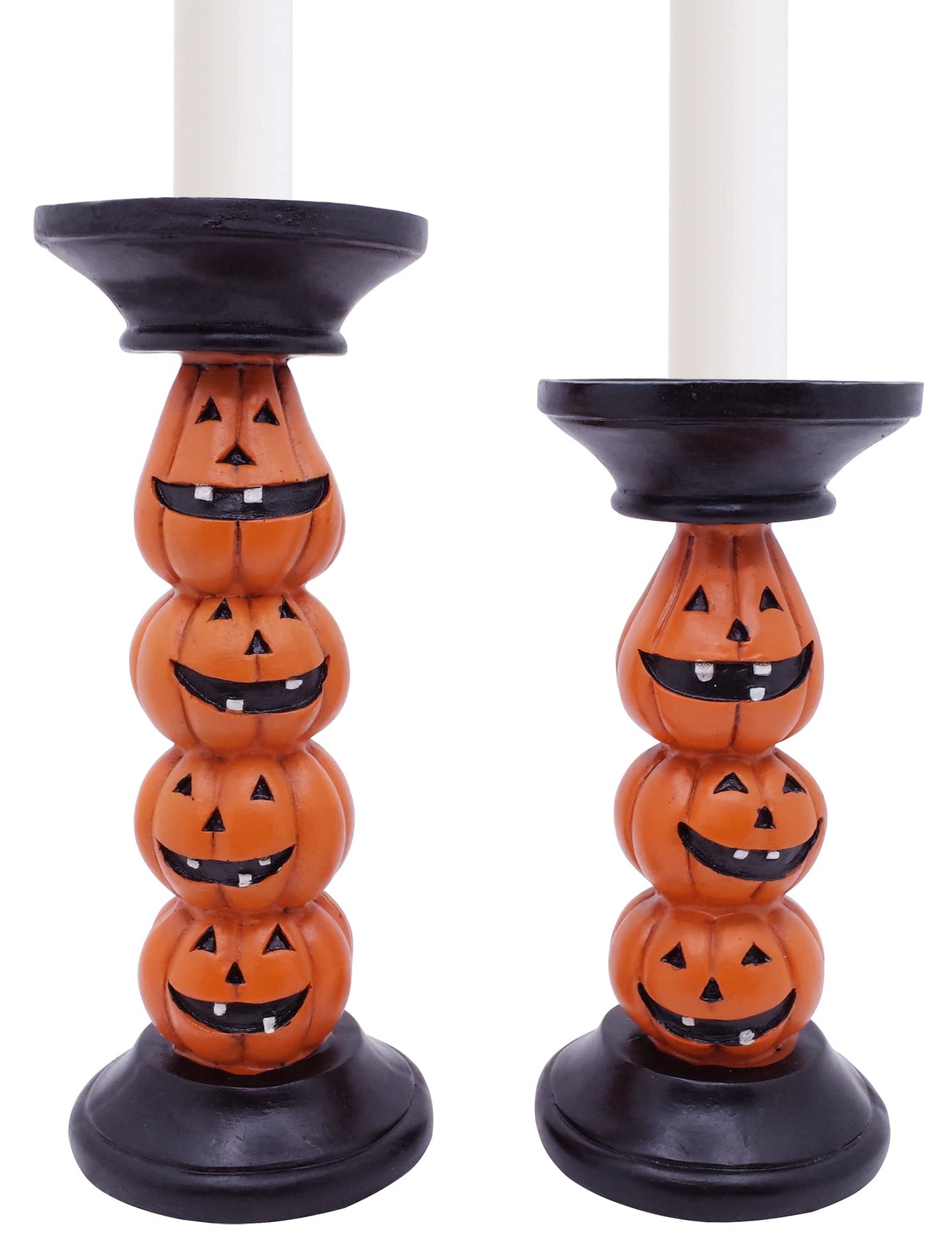 Etistta Halloween Pumpkin Candle Holder for Fireplace Decor, 9.5 Inch Tall Polyresin Candlesticks for Decorations, Set of 2