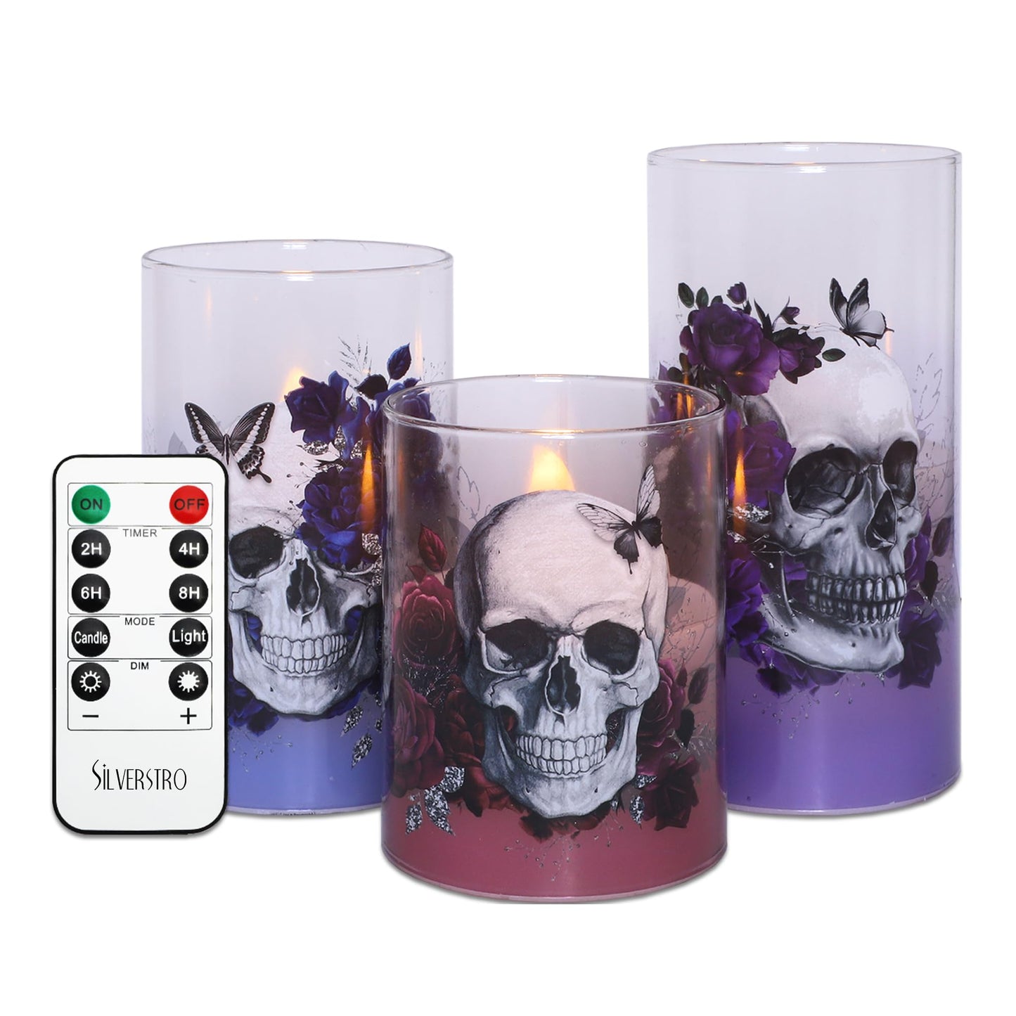 Silverstro Fall Decor LED Taper Candles with Remote Control & Timer Function, Embossed Autumn Maple Leaf Design Flameless Taper Candles for Home Party Autumn Decorations, Set of 2