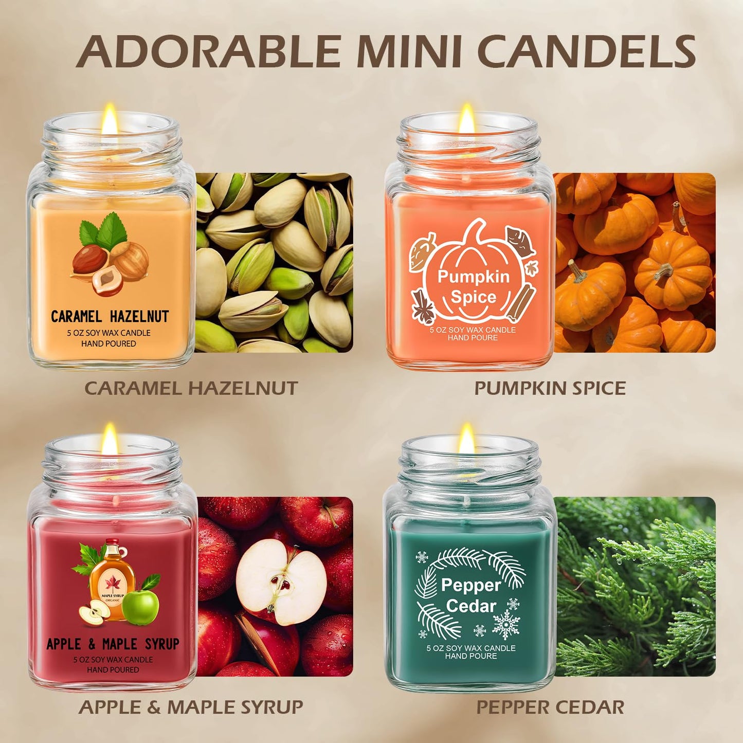 Scented Candles 4 Pack Soy Candles Set for Women Gift | Holiday Gift for Home Decor, Holiday Candle Home Decor - Pumpkin Spice, Apple Maple Syrup, Caramel Hazelnut, Pepper Cedar