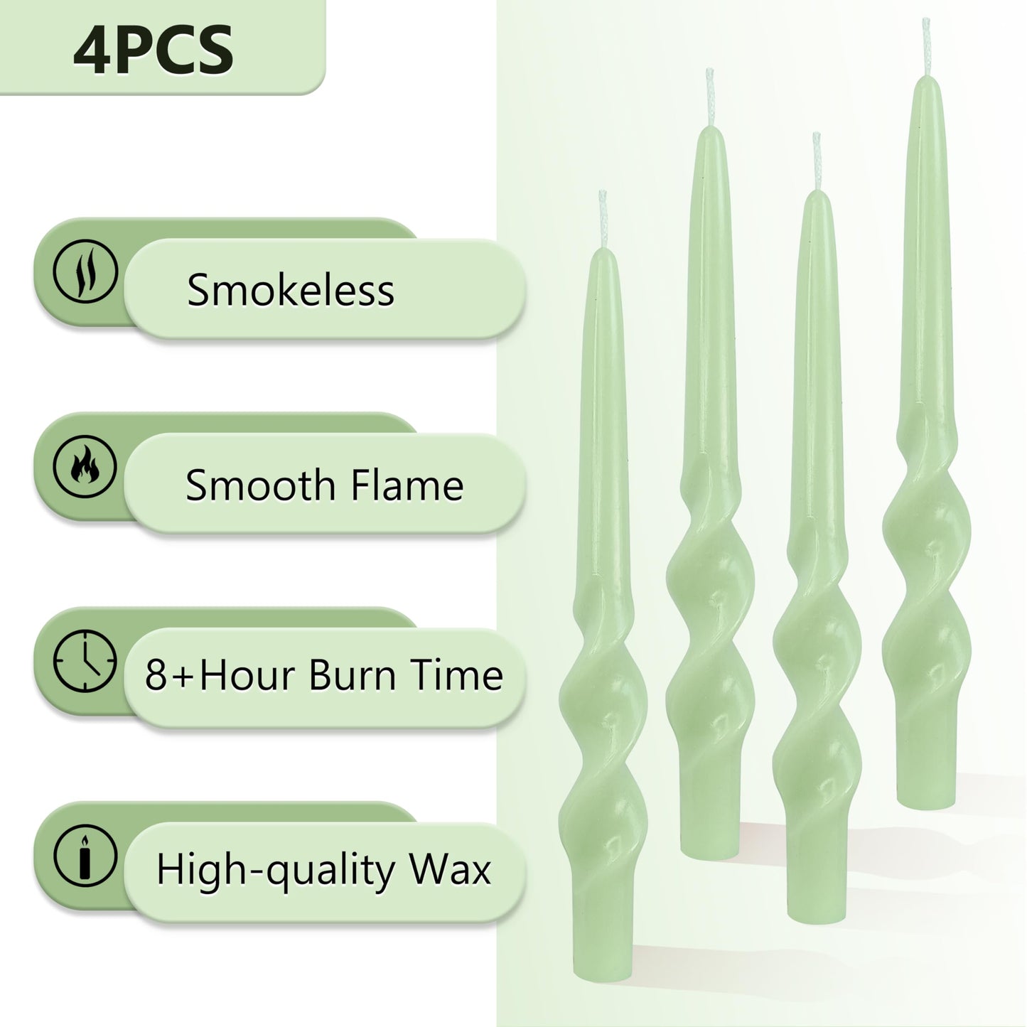 Tapered Candle Twisted Candlesticks Green Candle Stick Smokeless Candles Long Twirl Candle Easter Taper Candles Cute Odorless Candles for Anthropologie Home Décor Dinner Party Mother's Day Gifts