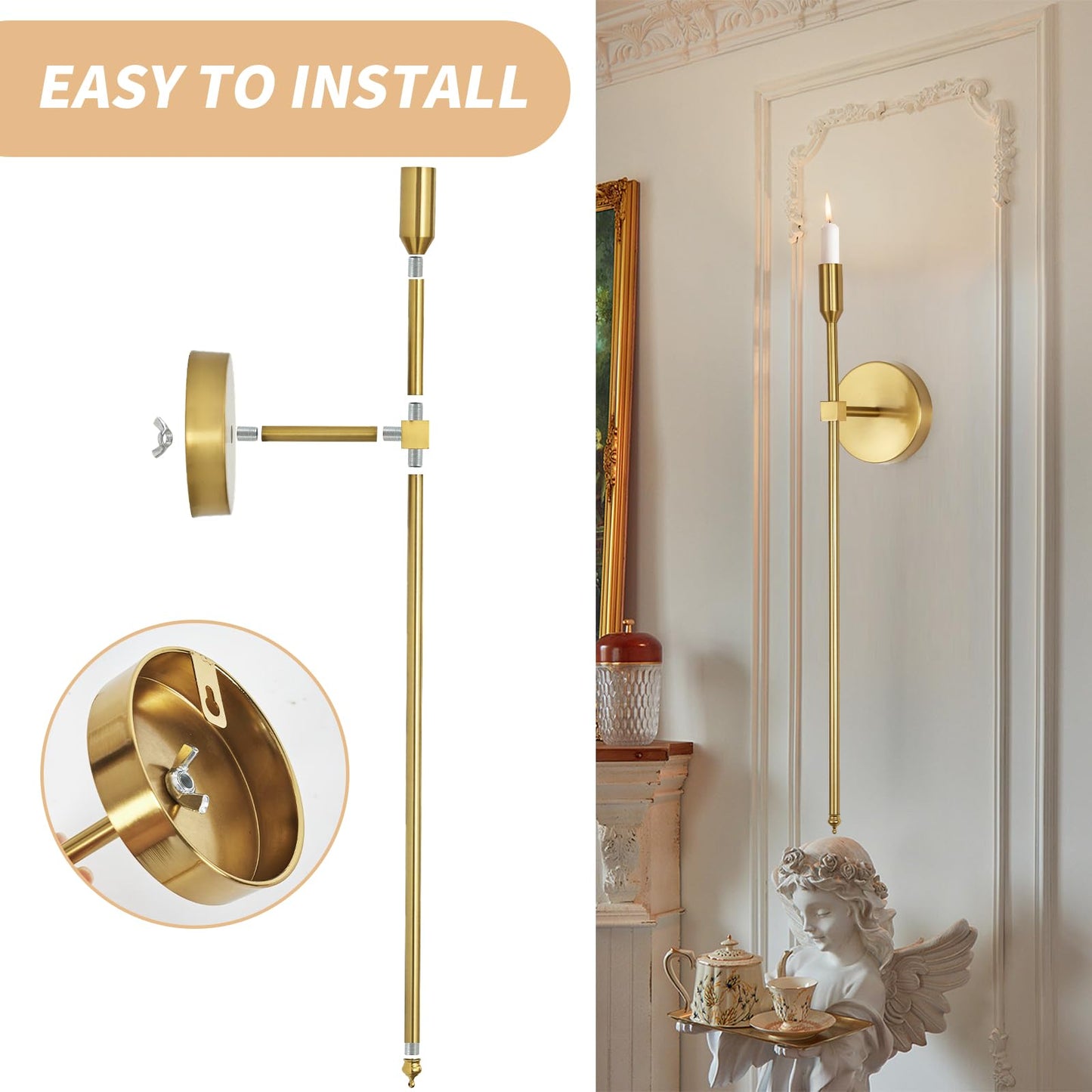 Gold Candle Sconces Long Wall Candle Holder, Set of 2 Large Wall Candle Sconce Modern Chic Home Decor for Bedroom, Dining Room, Living Room 23"