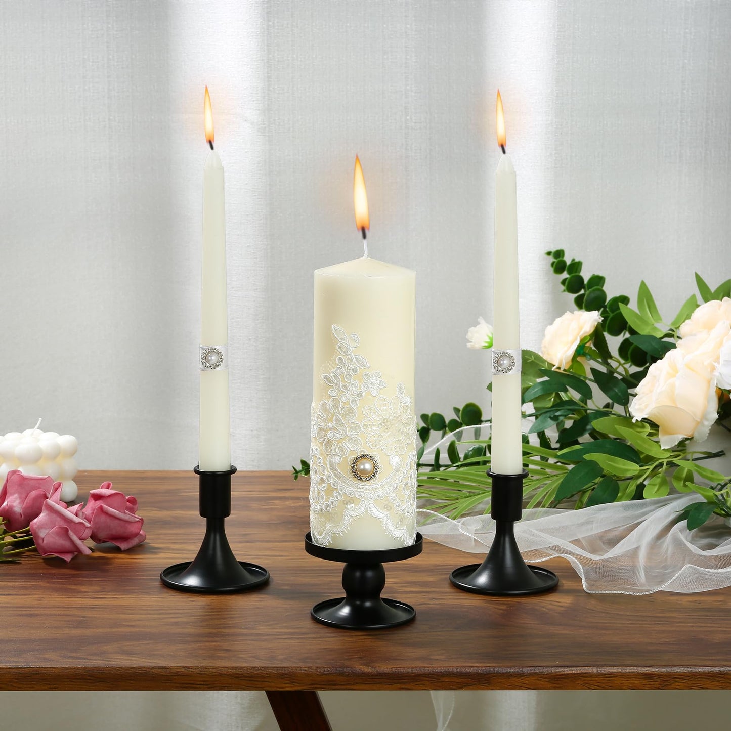 Unity Candle Holder - Black Unity Candle Holders for Weddings, Metal Black Unity Candlestick Holder Set of 3, Decorative Unity Candle Stand for Wedding Ceremony Table Centerpiece Decoration Gift