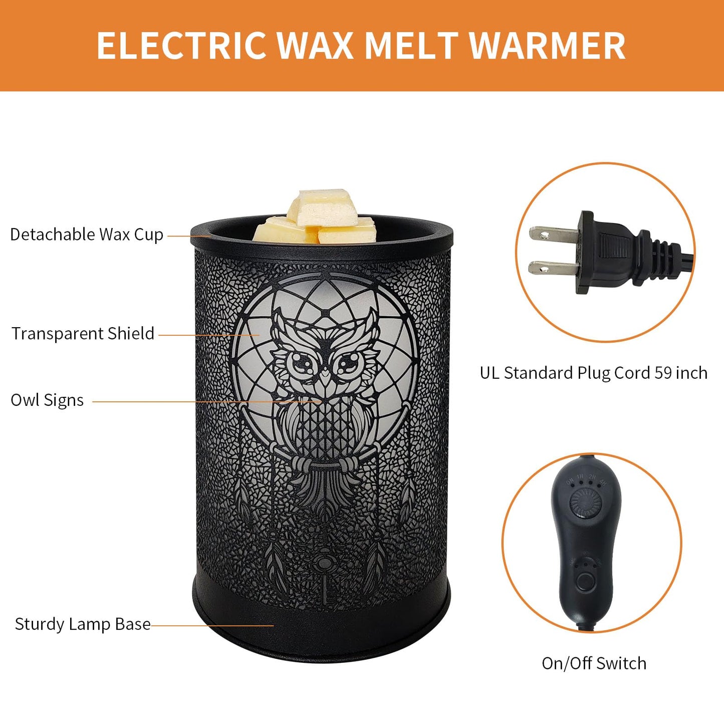 LIFFY Wax Melt Warmer for Scented Wax, Owl Scented Melter, Candle Burner, Fragrance Warmer LED Light, Smokeless Melting, Aromatherapy Essential Oil Diffuser & Night Light