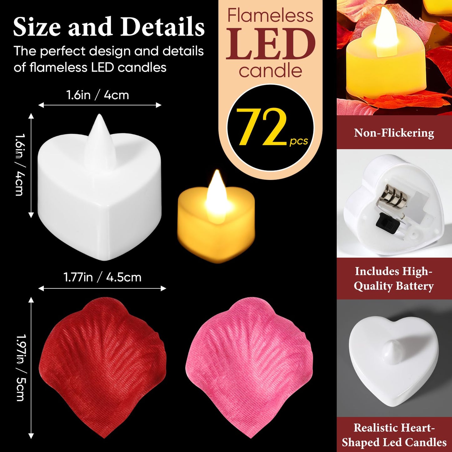 Chanceboleng 8000Pcs Rose Petals with 72Pcs Flameless LED Tea Lights Candles Valentine's Day Romantic Decorations Special Night Set for Night Wedding Anniversary or Table Décor, Warm Yellow
