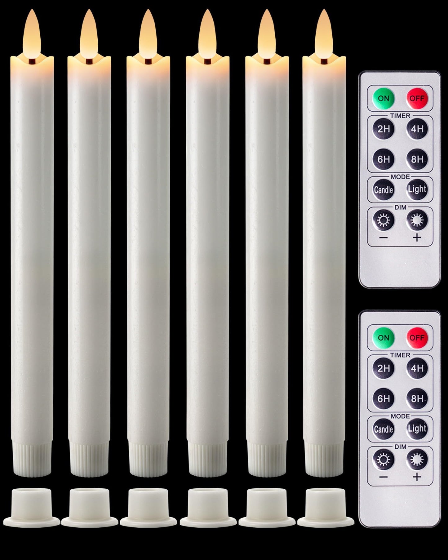 Homemory Real Waxy Flameless Taper Candles with Remote Timer, LED Candlesticks Flickering, Battery Operated Candles with Holders, 9.6 Inches for Home Christmas Wedding Celebration Decor, White, 6 Pcs