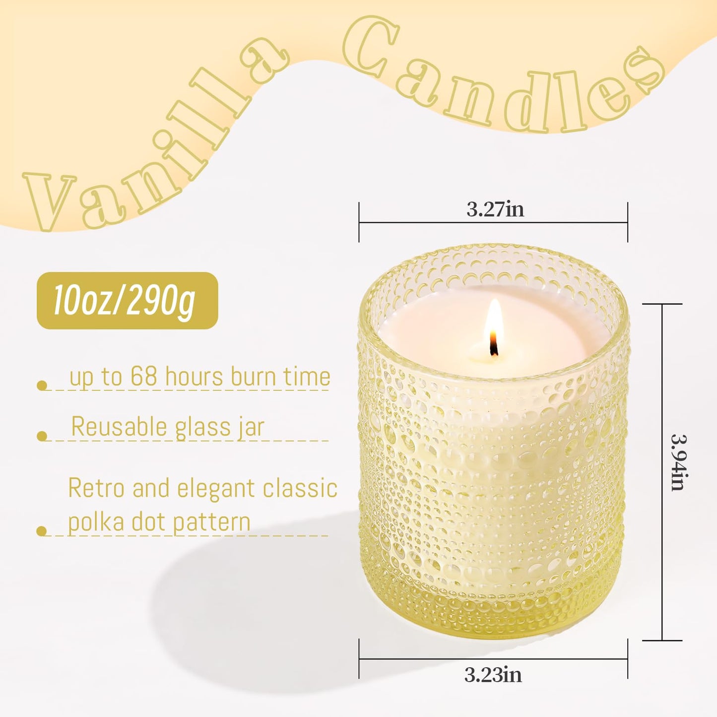 DARJEN Vanilla Candles for Home- 10oz 68H Natural Soy Wax Aromatherapy Jar Candle with Strong Scent, Decorative Aesthetic Candles for Living Room, Gathering, Kitchen, Luxury Gift for Women
