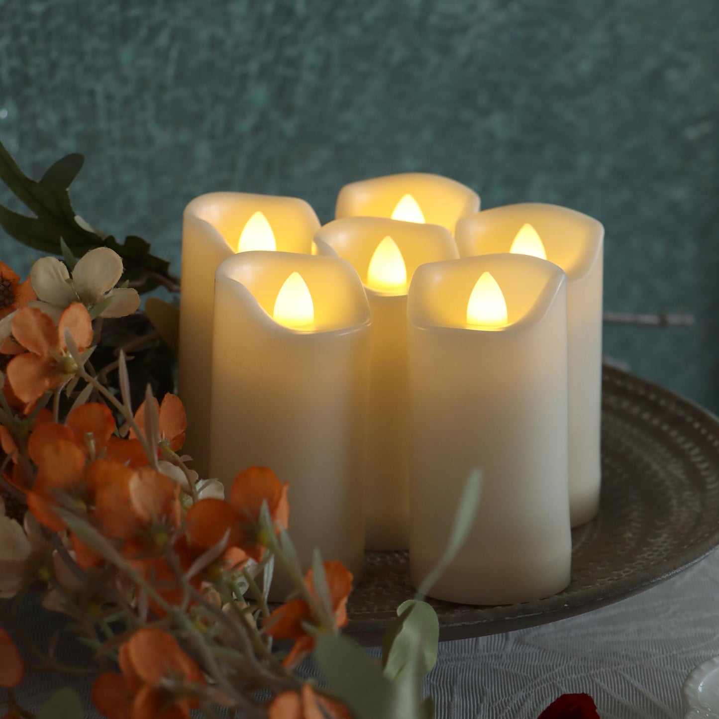 6 Pack LED Battery Operated Candles 2"x4" Plastic Flickering Flameless Candles with Timer Outdoor Waterproof Wedding Party Halloween Christmas Decoration Gifts Realistic Slim Tall Pillar Candles