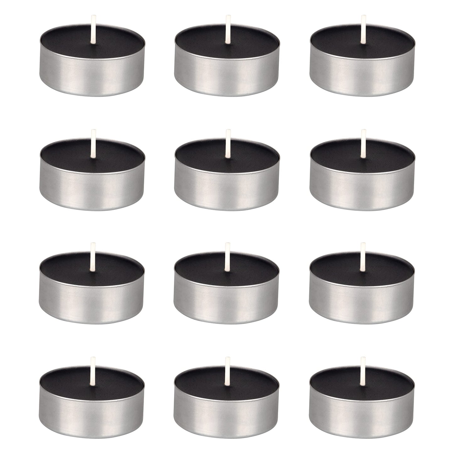 Mega Candles 12 pcs Unscented Oversize Black Tea Lights Candles, Pressed Wax Candle 12 Hour Burn Time, Home Décor, Wedding Receptions, Occasions, Events, Meditations, Tranquility, Spa