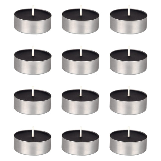 Mega Candles 12 pcs Unscented Oversize Black Tea Lights Candles, Pressed Wax Candle 12 Hour Burn Time, Home Décor, Wedding Receptions, Occasions, Events, Meditations, Tranquility, Spa