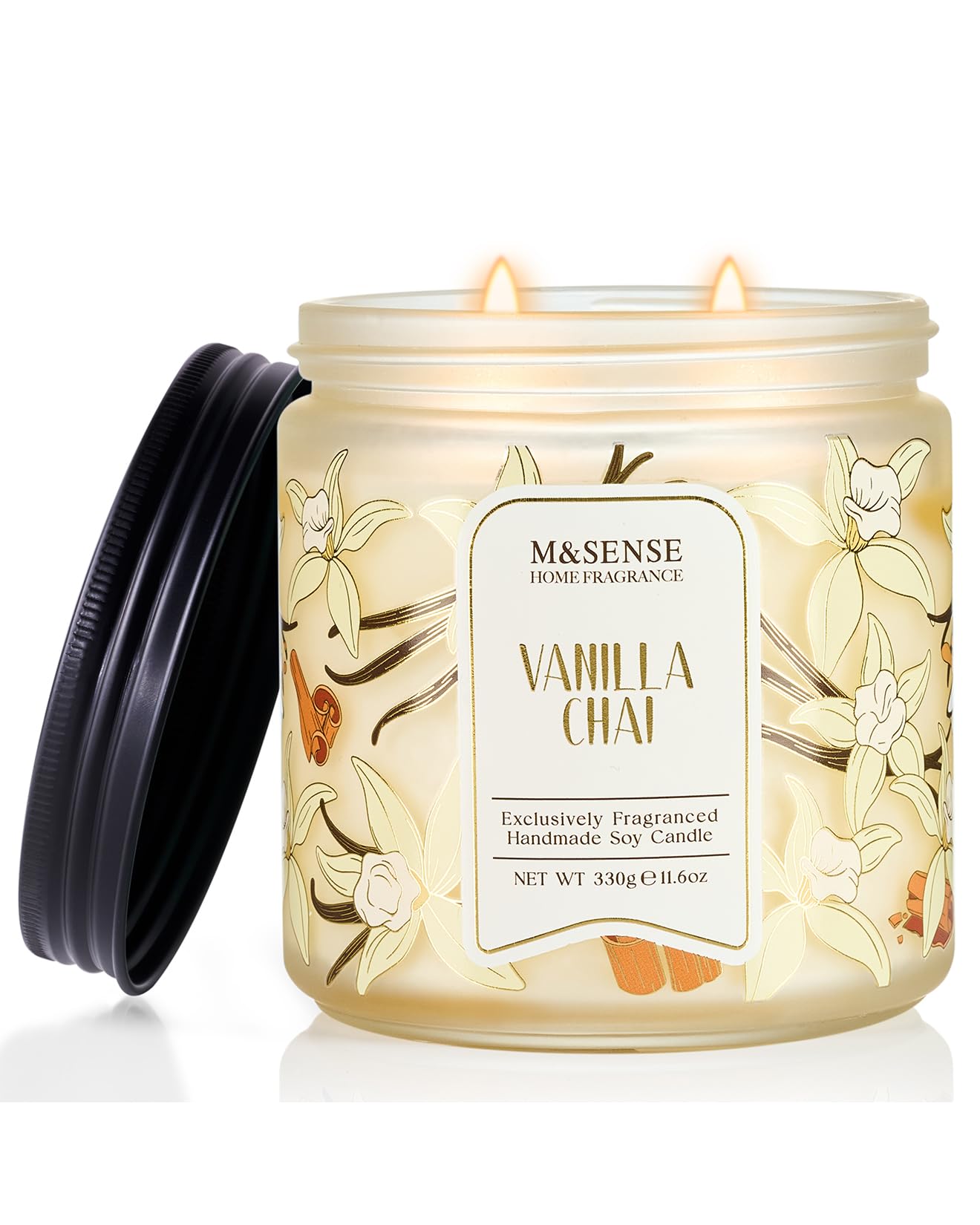 M&SENSE Vanilla Chai Scented Candle, 11.6oz Natural Soy Wax, 70 Hours Long Lasting Clean Burn, Holiday Jar Candle for Home Decor, Non-Toxic Relaxing Aromatherapy Gifts for Women