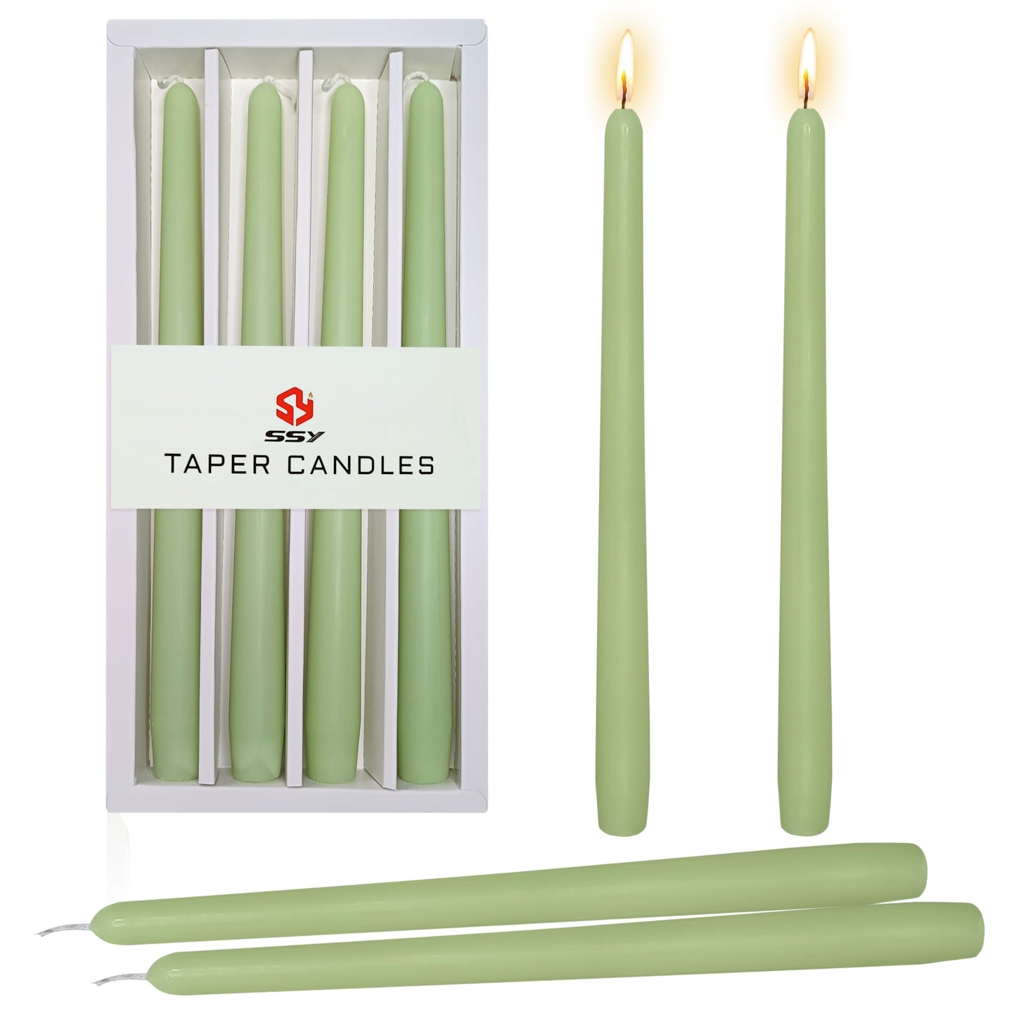 Soft Sage Green Taper Candles Set of 4, 10 Inch Handmade Candle Stick, Unscented Candlesticks, Tapered Candles for Wedding Dinner Table Home Decor Gift