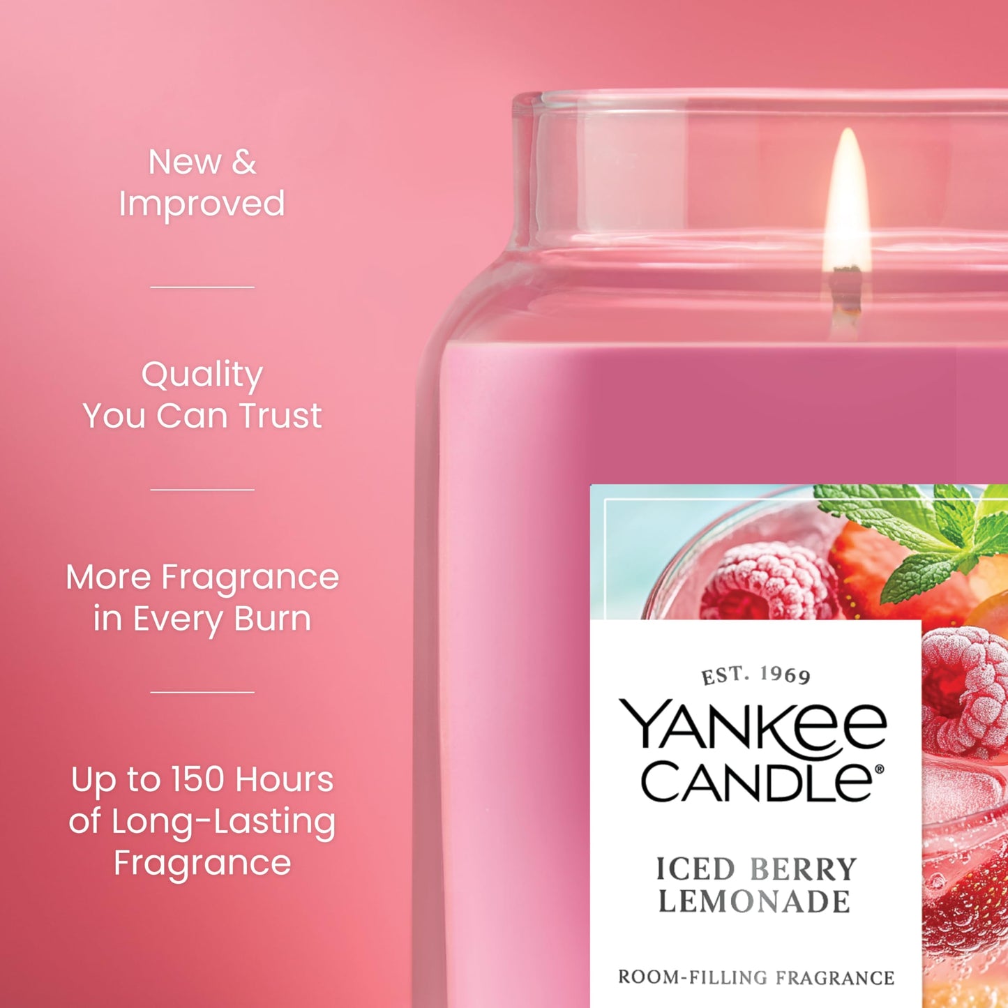 Yankee Candle Iced Berry Lemonade Scented Candle, 22oz Large Jar with up to 150 Hour Burn Time, Giftable