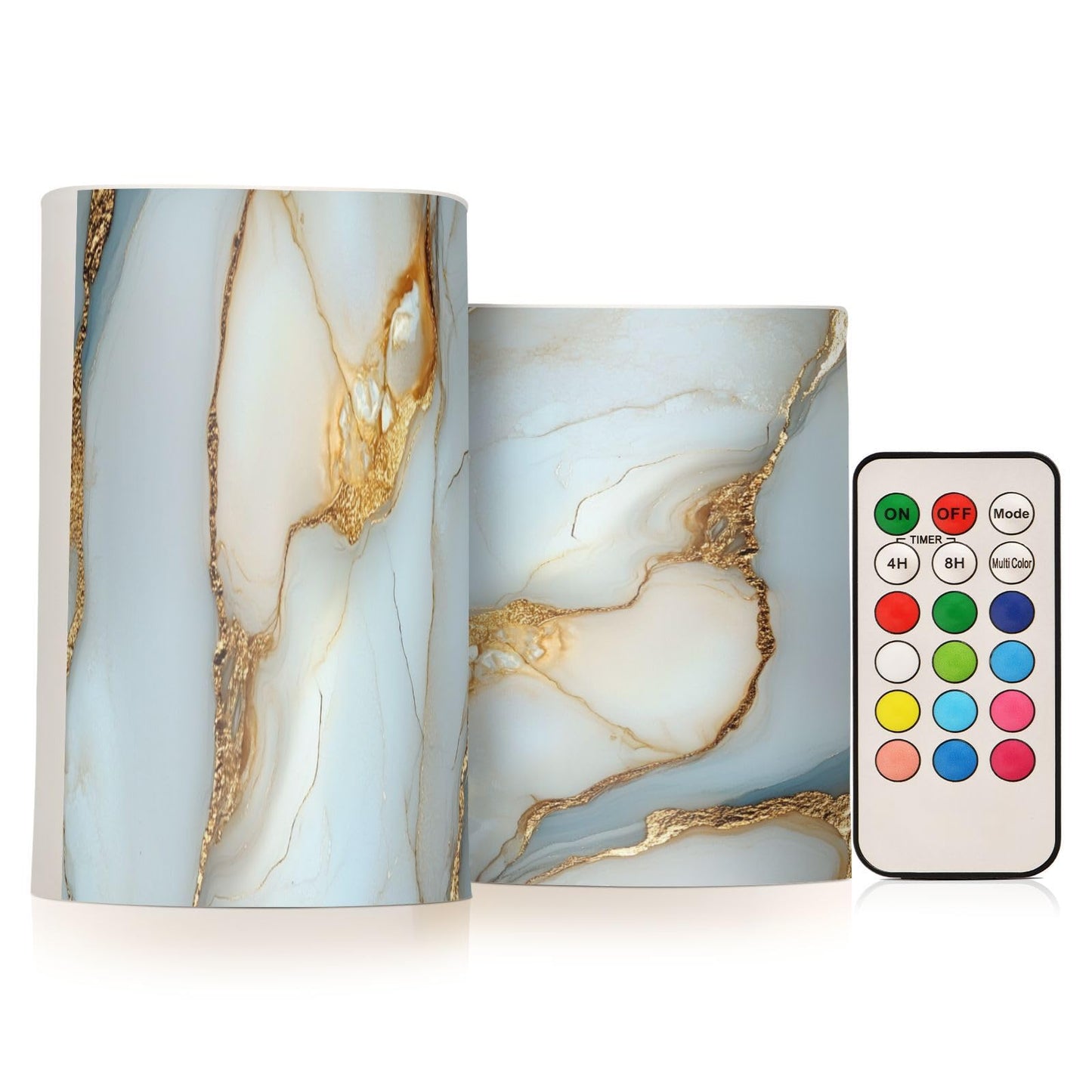 Flameless Pillar Candle Battery Powered Flameless Candles Set for Outdoor Marble White White