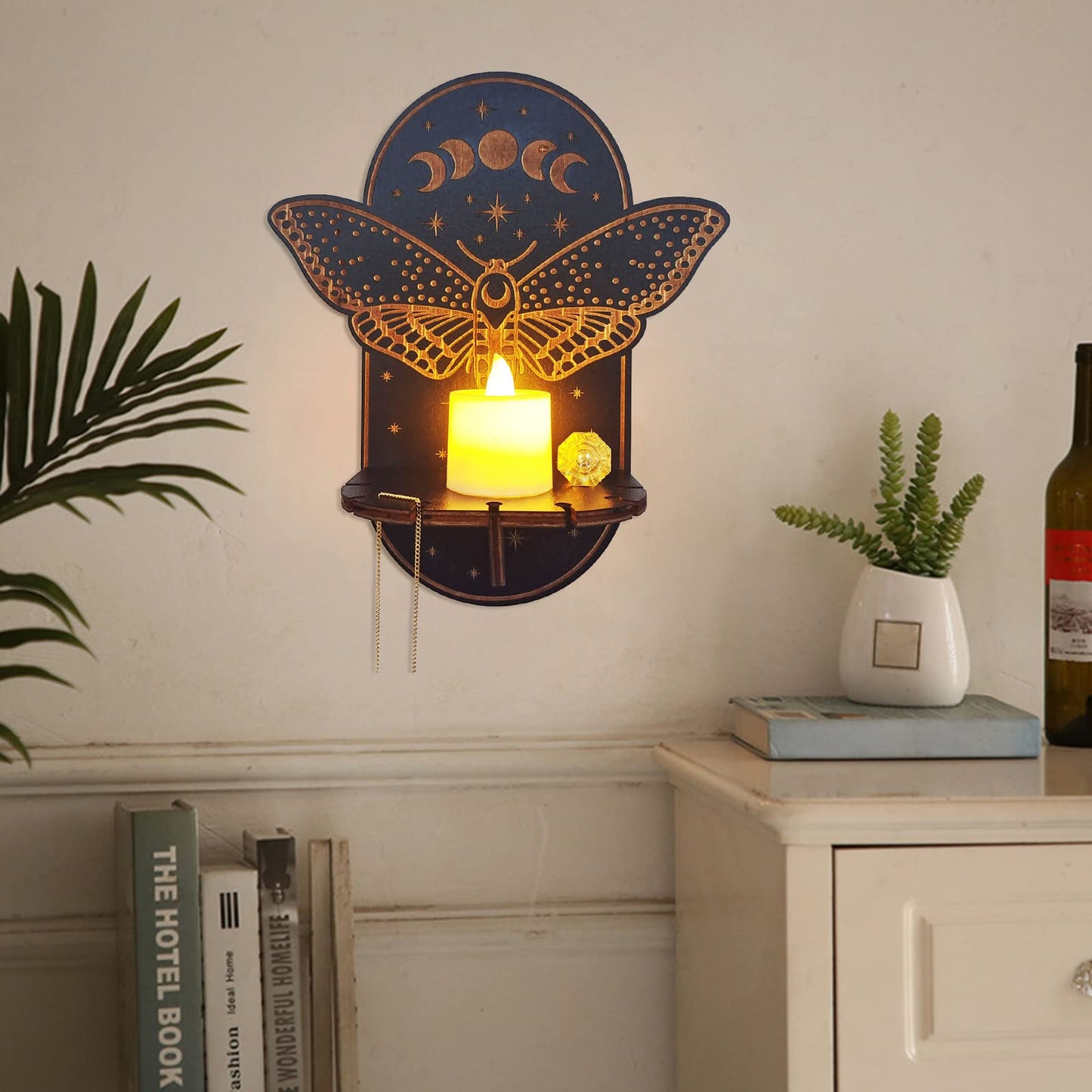 Tyenaza Wall Decor Candle Sconces, Wooden Candle Holder Hanging Decoration LED Animal Candlestick Crystal Display Stand for Meditation Home Decor (Palm)