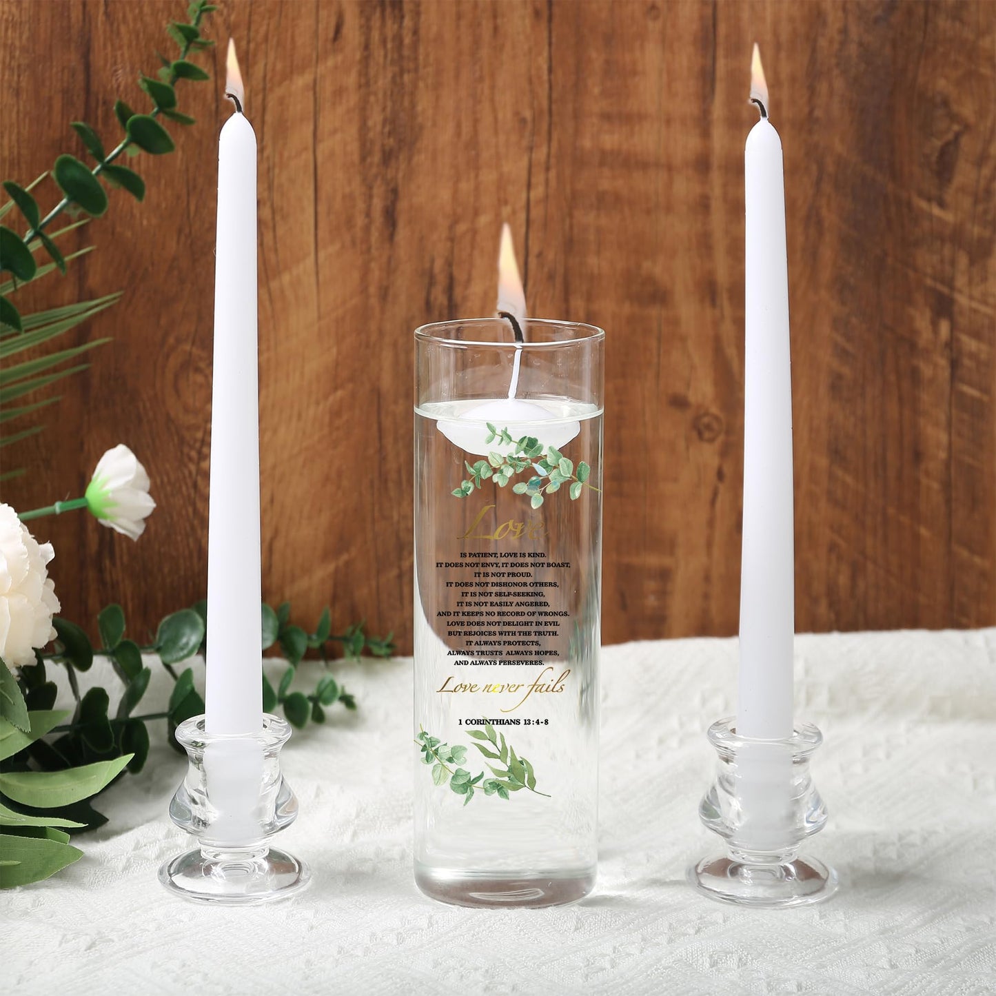 Unity Candles with Glass Holder for Wedding Ceremony - Unity Candles for Wedding, Religious Ceremony Ideas Marriage Decoration Accessories Set for Newly Couple Anniversary Church