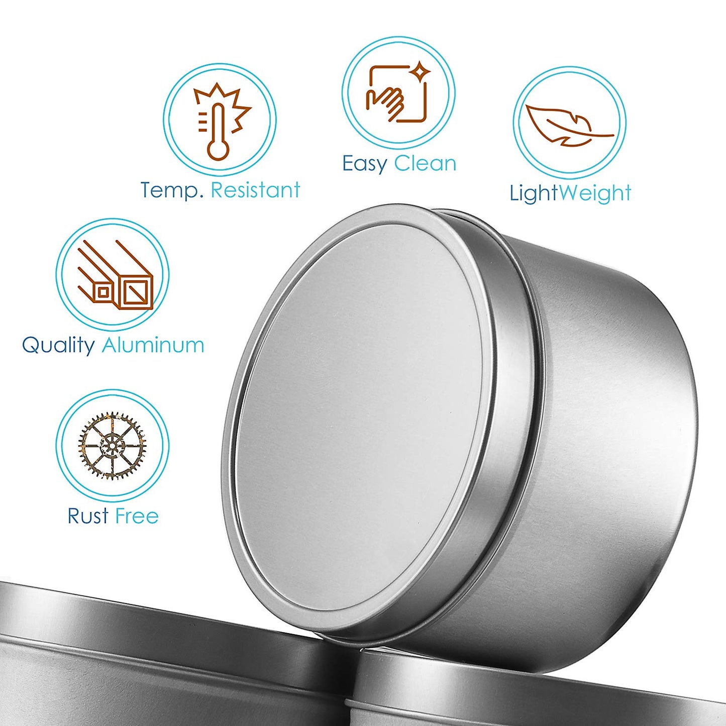 Hearth & Harbor Tin Candle Jars for Making Candles - DIY Candle Containers with Lids - Metal Candle Jars - Bulk Tins Storage for Candle (Stainless Steel, 8)