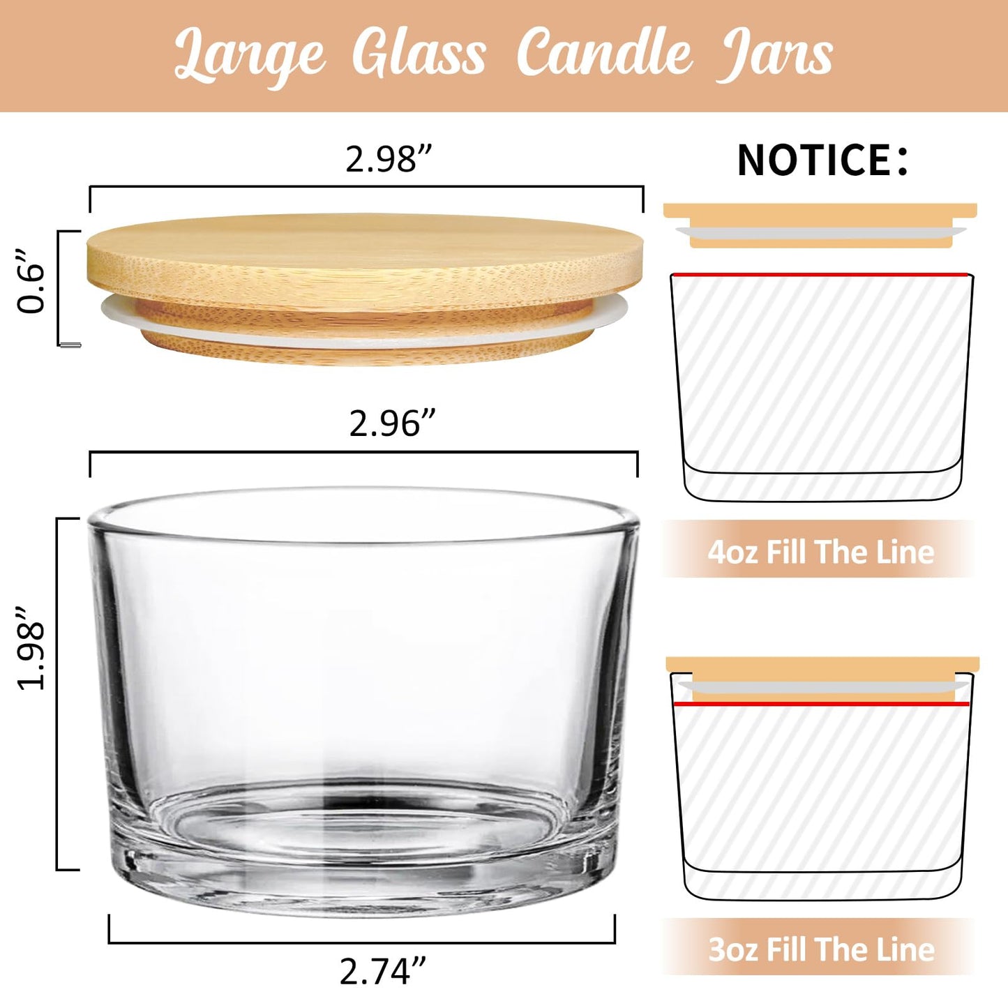 SUPMIND 30 Pack 4oz Clear Candle Jars, Small Wide Mouth Glass Empty Jars with Bamboo Lids for Making Candle, Bulk Container