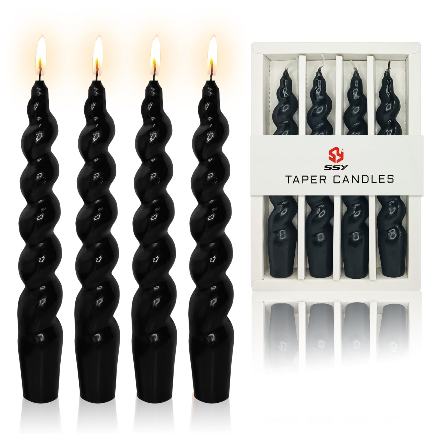Halloween Candles Unscented Taper Candle - Black Candle Sticks 7.5 inch Handmade Spiral Twisted Candles 4 PCS for Home Decor, Relaxation & All Occasions