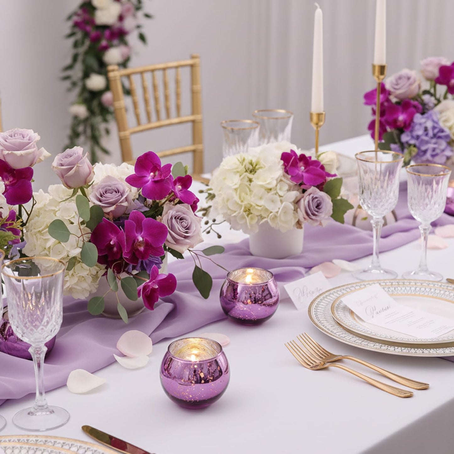 24 Pcs Purple Votive Candle Holders for Wedding Decor, Purple Mercury Glass Candle Holders for Table Centerpieces, Tea Light Holder for Wedding Bridal Shower Party Supplies