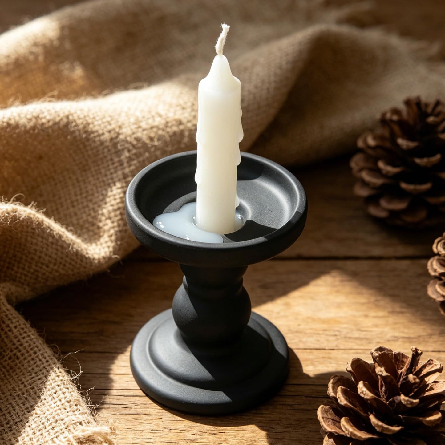 DreamsEden Matte Black Glass Candle Holder - 2 Pcs Modern Opaque Candle Stick for Taper, Pillar, Tea Light Candles, Sleek Home Decor Accent
