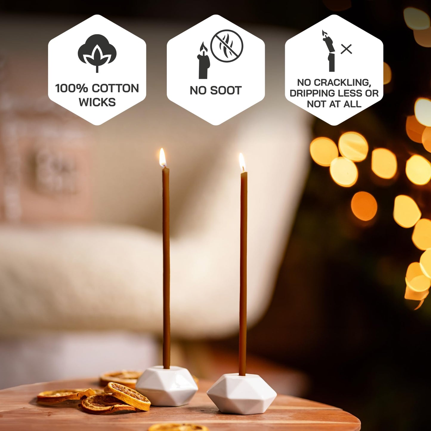 Danilovo Thin Taper Beeswax Candles - Honey-Scented, Decorative Candles Ideal for Birthday Decoration or Church Prayers - Brown Drip Free, Tall & Smokeless Pack of 50 pcs, 7.3 x 0.24 inch