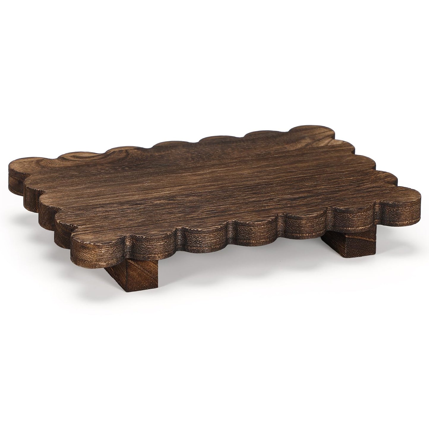 Yookeer Scalloped Wood Riser Tray Soap Rustic Bathroom Decoration Scalloped Stand Soap Tray Wooden Decorative Pedestal Farmhouse Stand Decor for Bathroom Kitchen Bottles Dishes Plant Candles Display
