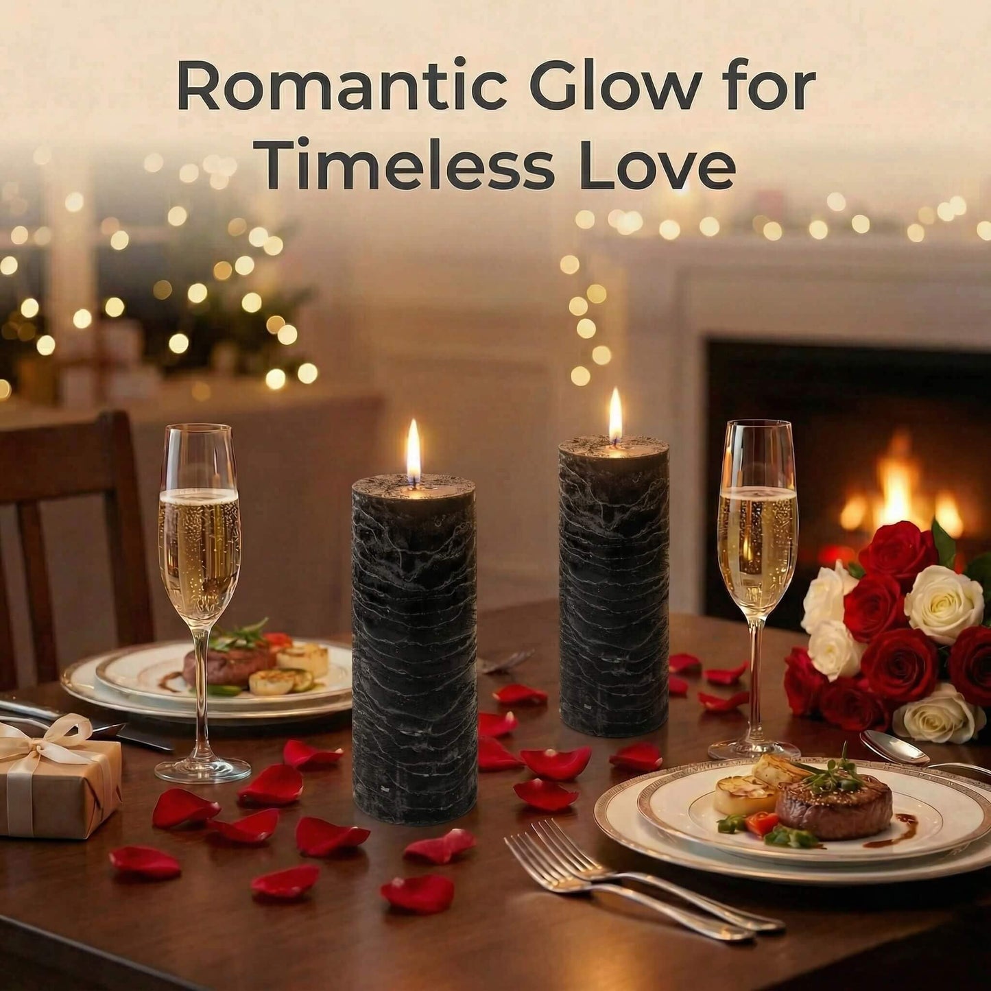 Richland Set of 3 Pillar Candles 3" x 6" Unscented (Black Rustic) for Weddings Home Holidays Relaxation Spa Parties