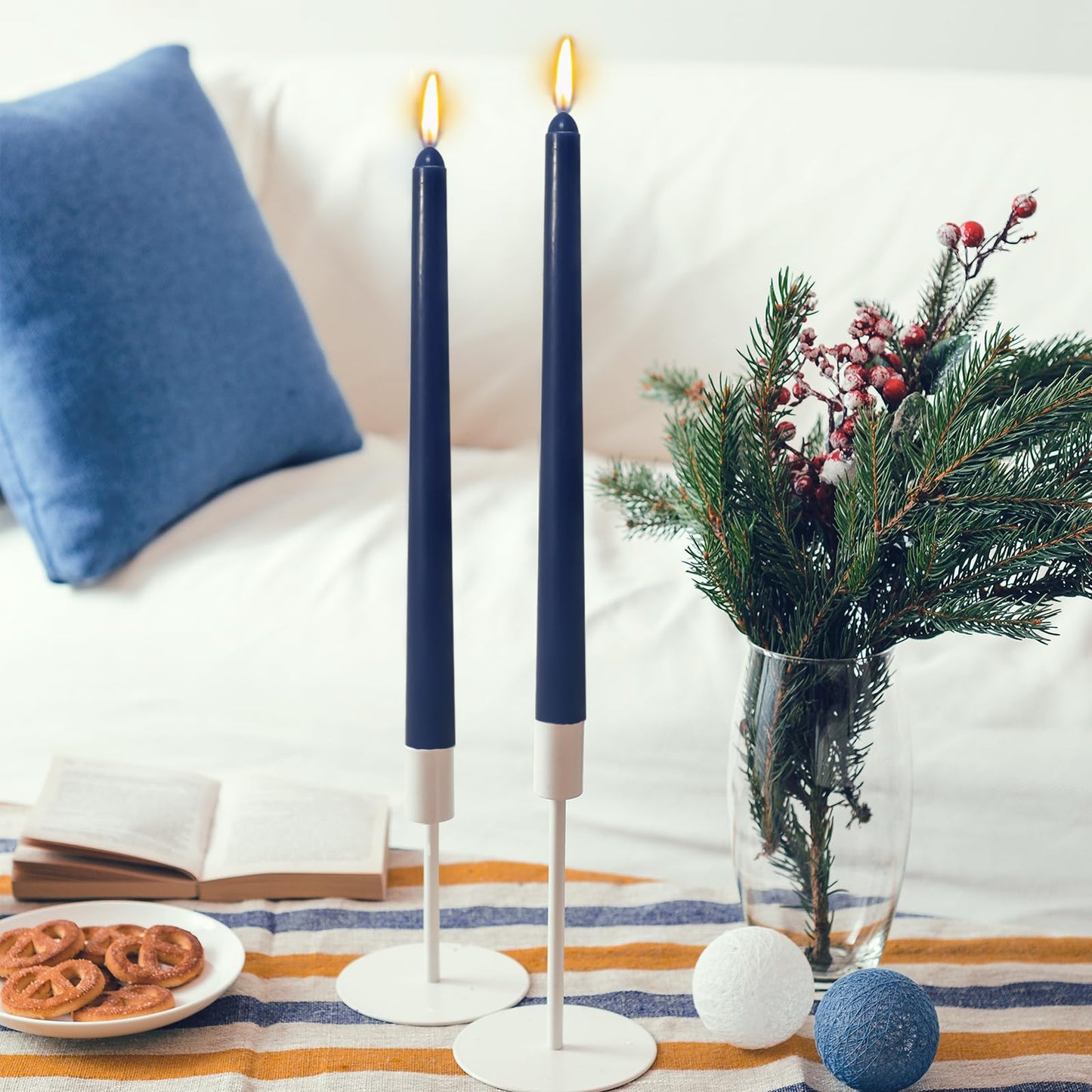 12 Pack 10 inch Navy-Blue Taper Candle Set for Holiday Dinner Party, Unscented Long Candlesticks, Dripless and Smokeless, 7-8 Hours Burn