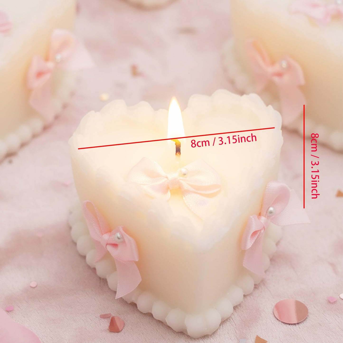 SRCVYLT 4 Pcs Bow Heart Scented Candle Set Rose Fragrance Soy Wax Scented Candle with Fixed Bow Decor for Valentine's Day Party Bedroom Room Table