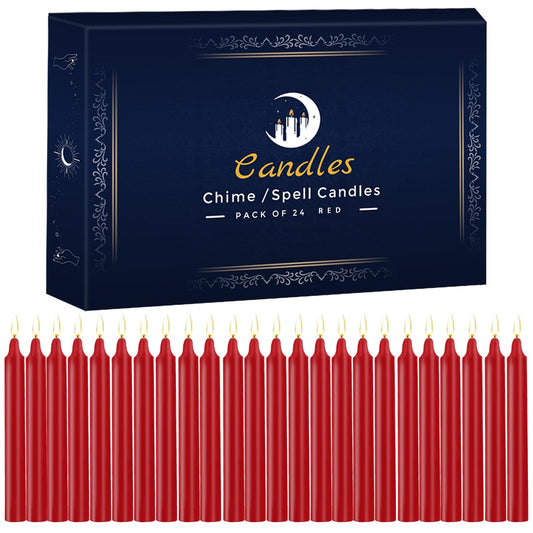 24 Pack Red Spell Chime Candles – Premium Mini Unscented Taper Candles for Rituals, Prayer, Meditation, Altar, Spells – 4" Tall – Ideal for Witches & Spiritual Practices