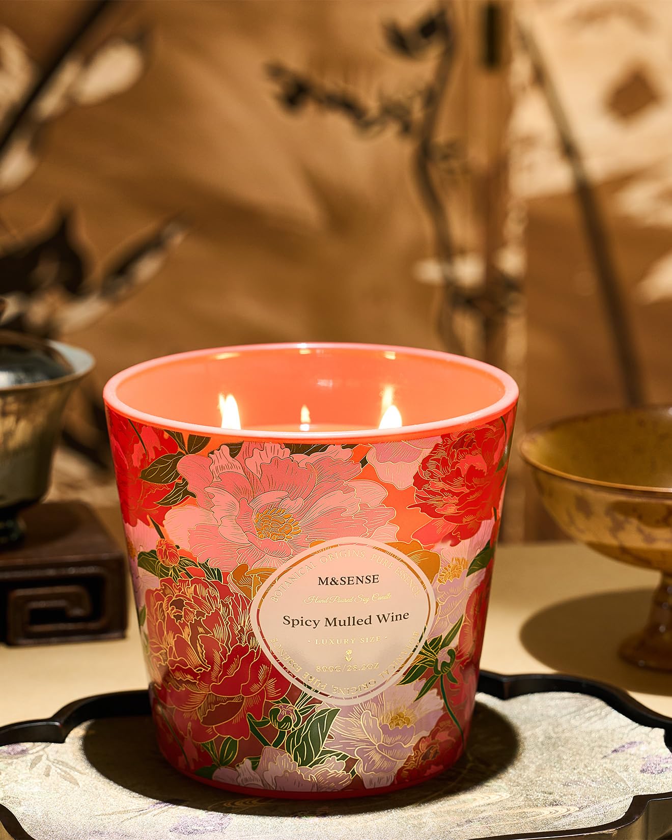 M&SENSE Spicy Mulled Wine Scented Candle, 28.2oz 3 Wick Natural Soy Wax Large Candles, Long Lasting Clean Slow Burning No Toxic Décor for Home Relaxation, Romantic Dates & Gift-Giving