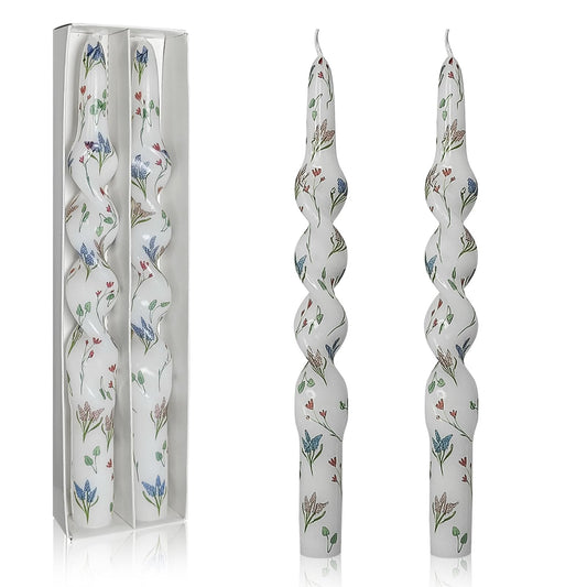 Unscented Floral Taper Candle Spiral Candlesticks - Set of 2 Trefoil Handmade Twisted Candle 10 Inch Long Candle Sticks Print Tapered Candles for Home Wedding Dinner