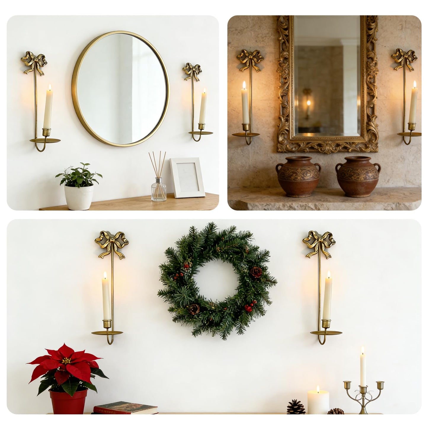 Wall Sconces Candle Holder Set Butterfly Metal, Gold Modern Bow Modern Arched Design for Farmhouse, Wedding Decor, Home Decoration, Candelabros de Pared para Sala, 16 Inches Tall
