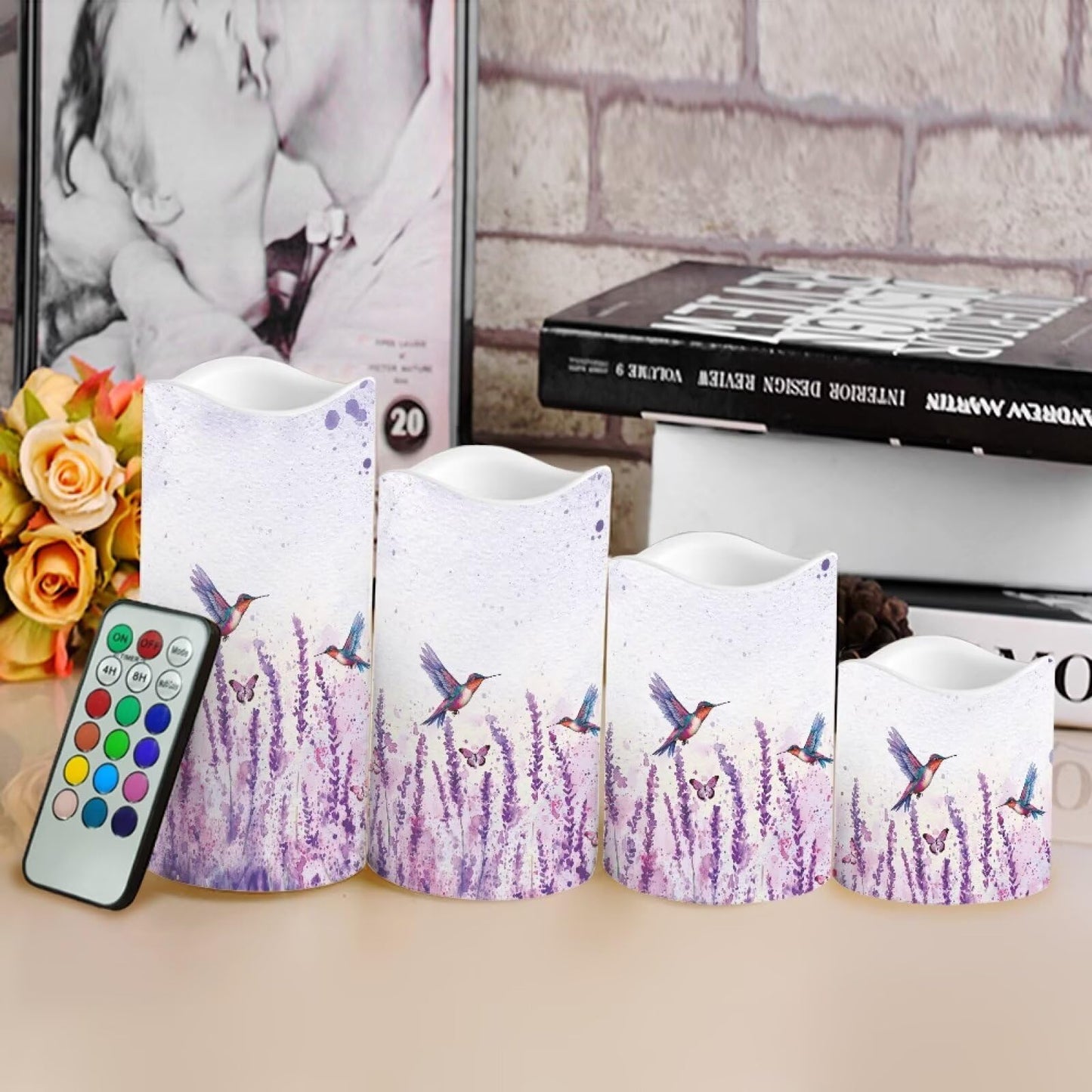 Cozeyat Lavender LED Candles Set of 4 Real Wax Battery Powered Flameless with Remote Control Timer Color Changing for Wedding Home Table
