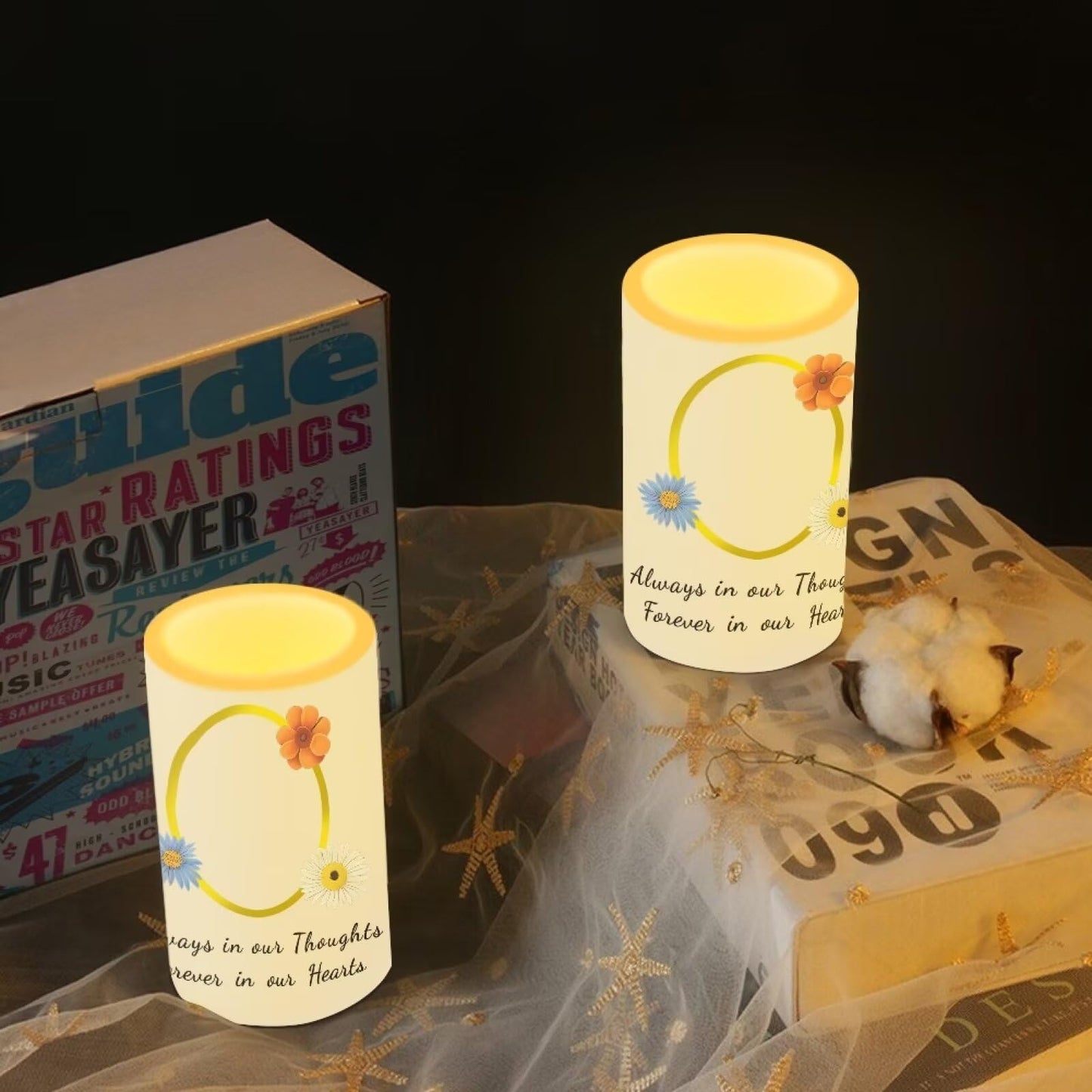 Luarisgur Personalized LED Memorial Candle for Loss of Loved One 2 Pack 6 x 3 inch Flameless Candles Biege Battery Operated Candles with Multicolor Timer Remote Control Flameless LED Fake Candles