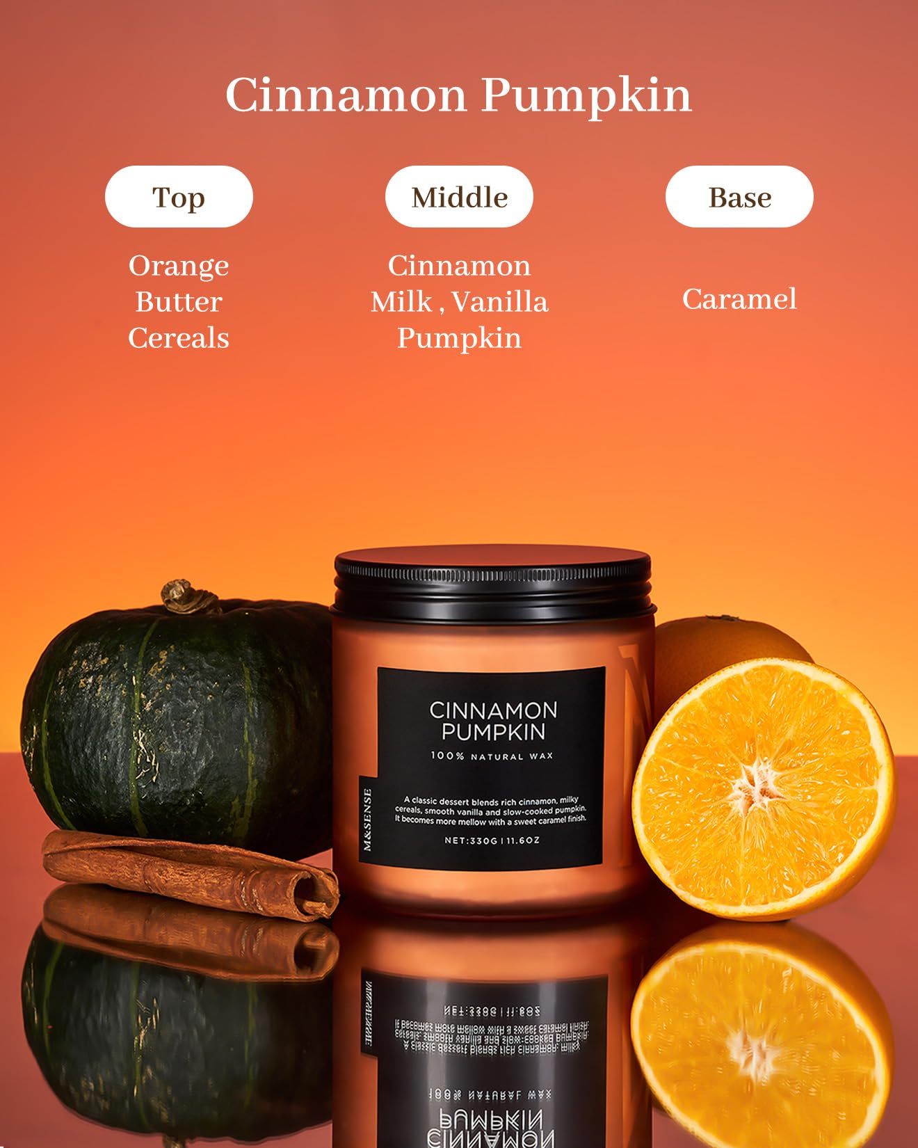M&SENSE Ceylon Cinnamon Pumpkin Scented Candles for Home, 70 Hours Long Lasting Slow Burning 11.6oz Soy Natural Candle for Easter Holiday Birthday Gifts