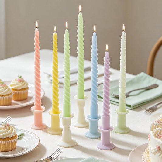 Whaline 12Pcs 10 Inch Cream Spiral Taper Candles 6 Colors Dripless Twisted Wax Candles Long Unscented Smokeless Candle Sticks for Holiday Birthday Celebration Home Party Dining Table Supplies