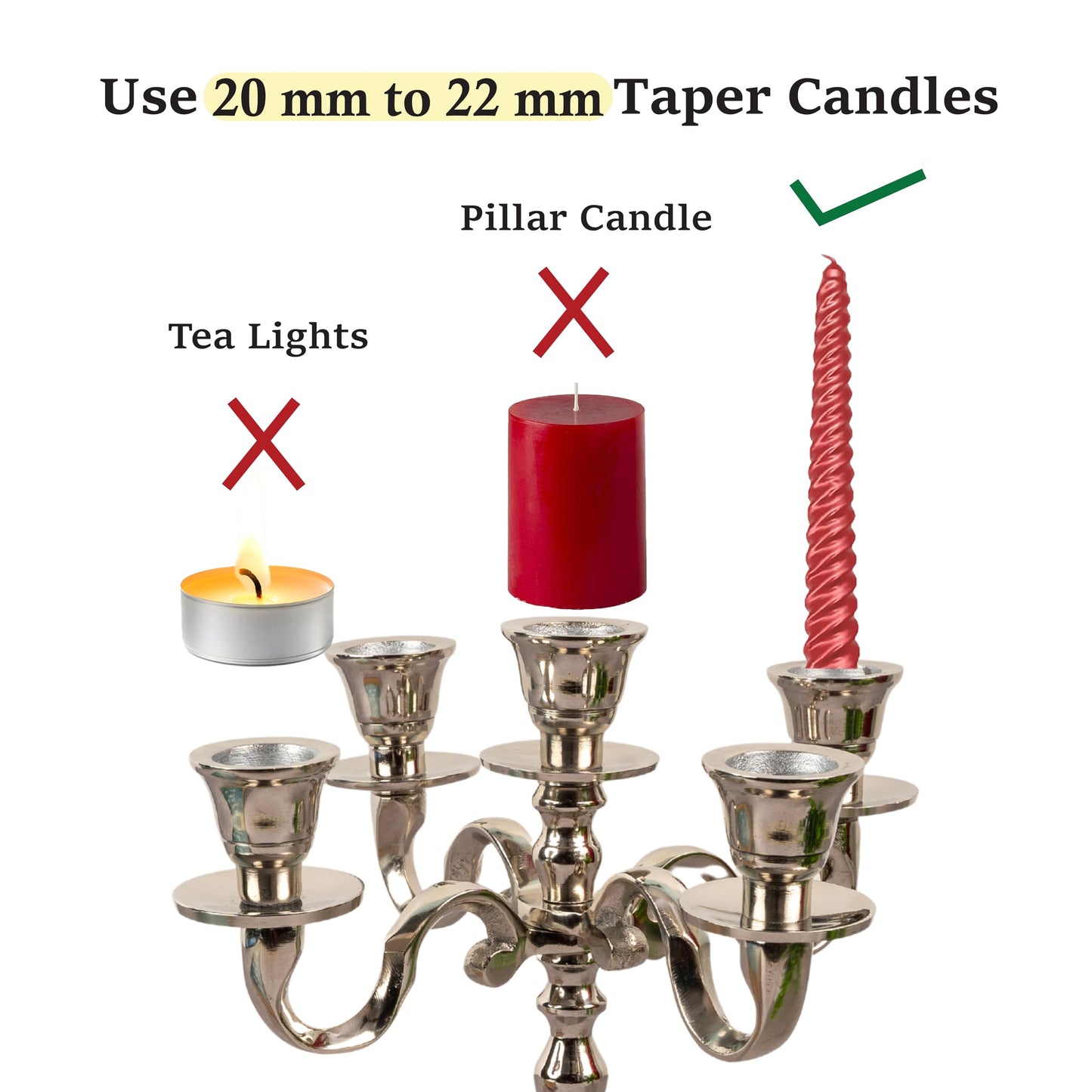 Rely+ 5 Arm Baby Candelabra Silver Glossy 8 Inch Taper Candle Holders Gothic Decorations Candlesticks Holder Home Decor Wedding Parties Centerpiece for Dining Table