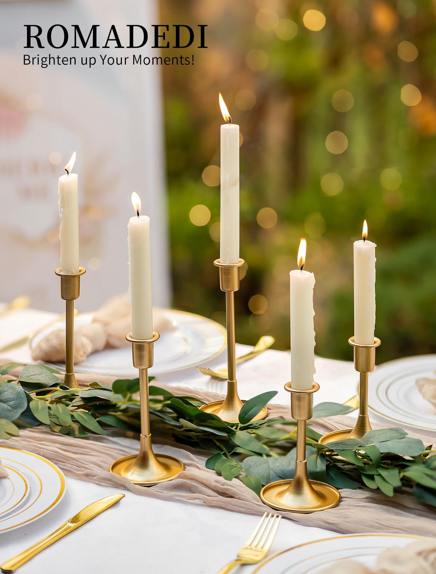 Romadedi Gold Candlestick Candle Holders - Set of 3 Taper Holders Candle Stick for Wedding Table Centerpiece Festive Christmas Mantel Decoration Home Decor