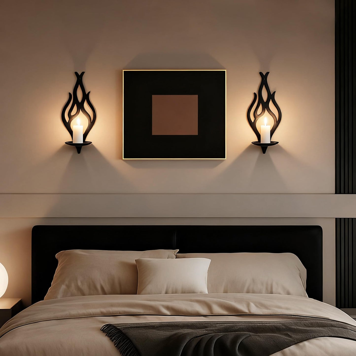 ZYIDBNG Wall Candle Sconces Set of 2, Modern Minimalist Metal Candle Holders for Pillar, Tealight, and LED Candles, Flame-Shaped Decorative Wall Decor for Living Room Dining Room (Black)