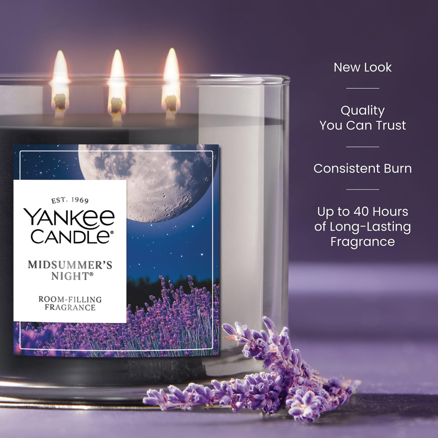 Yankee Candle Mid Summer's Night Scented Candle, 14.5oz 3-Wick Candle Jar with up to 40 Hours Burn Time, Giftable
