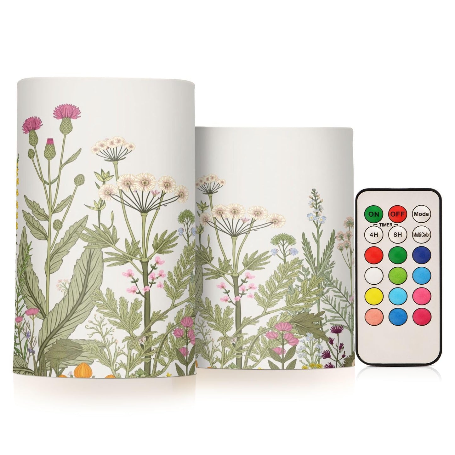 BOENLE Flickering Flameless Candles, Flowers Herbs Wildflowers Botanical LED Candles with Remote Timer, Set of 2 Battery Operated Candle for Valentine Wedding Birthday