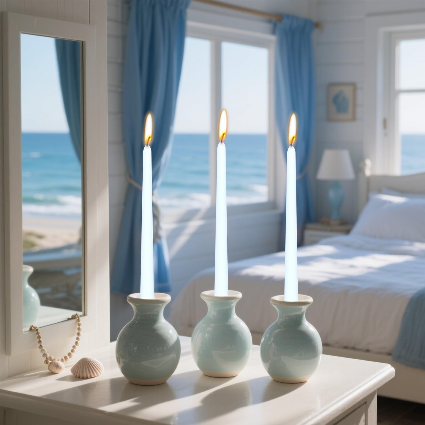 8 Pack 10 Inch Soft Baby Blue Taper Candles Long Burning Time and Dripless Candles for Dinner Home Decor Wedding Shower